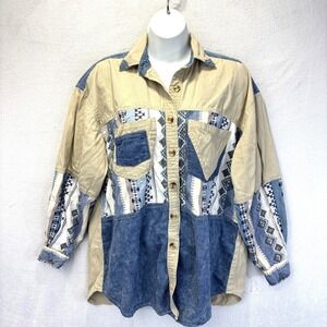 Vintage‎ Agapo Oversized Western Shirt Womens Medium Patchwork Southwestern